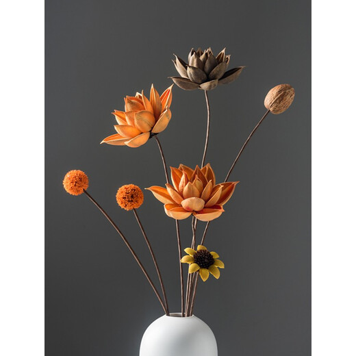 Bouquet of real flowers, decorative ornaments, lotus, air-dried lotus pod, natural lotus root, Zen flower arrangement, Chinese-style living room decoration, dried flower combination 5019, dried flower bag