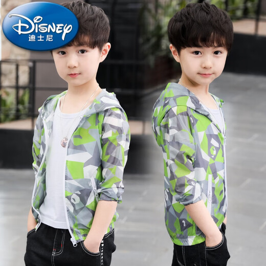Disney boys' sunscreen jacket thin jacket summer 2025 new children's spring and autumn children's clothing medium and large children's casual fashionable top green size 150 size recommended height 140cm