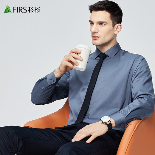Shanshan (FIRS) plus samt warmes langärmeliges Hemd für Herrenkorallen Velvet Herbst Neues Festkörper-Shirt-Shirt 673 Haze Blue 38