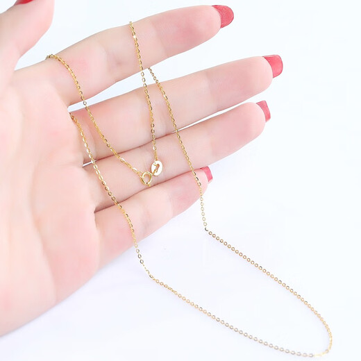 Li Shen stamped gold color 18k gold necklace women's gold K gold water ripple gold gold chain thin plain gold O-shaped chain K gold color about 2.0mm50cm thick
