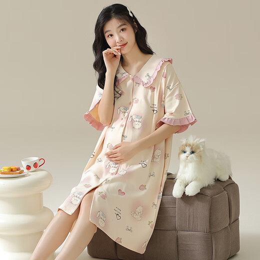 莫代尔睡裙夏季女带胸垫可外穿休闲大码纯棉孕妇哺乳产后月子服睡衣 11981  M