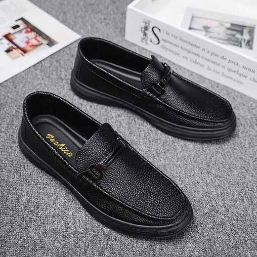Huilijun 2025 Summer Horse-bit Hoquers Hombres versátiles zapatos casuales zapatos calzado transpirable SOMPLE SOMPLE SOTRO DE CUERO 9905 NEGRO 42