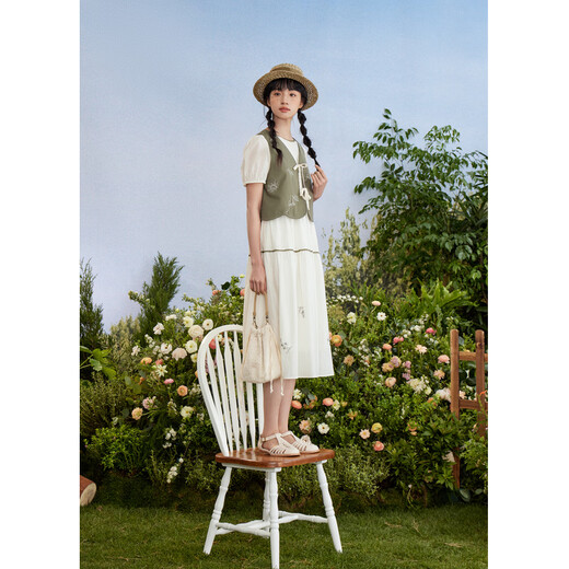 Zihan (ZIHAN) Zihan dress vest two-piece set for women summer forest style vest mid-length skirt suit mid-bottom green checkered M