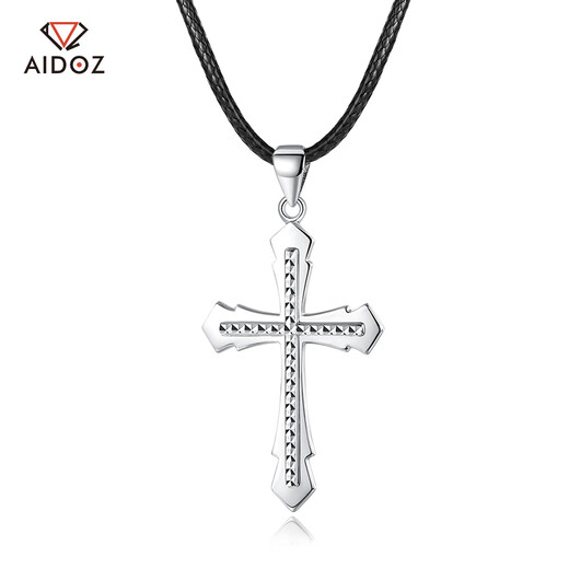 Aido Diamond Men's Platinum Pendant Flame Cross pt950 Platinum Pendant Glossy Carved Necklace Glossy Version 8.3-8.5g + With Black Leather Cord