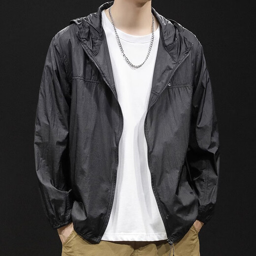 OLJ International first-line big-name ice silk sun protection jacket for men in summer thin coat loose anti-UV large size fishing suit with gray L 130-145Jin Jin is equal to 0.5 kg