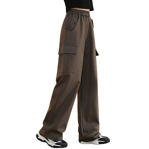 Yoyo One (Yoyo One) Girls 'Labour Hosen Frühling 2025 Neue Kinder für die Frühlings- und Herbst-Weitbein-Hosen für die großen Kinder von Mädchen Plus-Samtpants für wintermodische 15052 braune Farbe [plus Samtstil] 130 cm