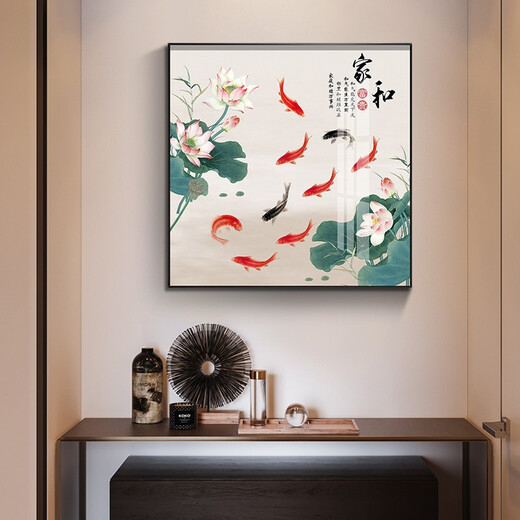 Xiaolulin chinesischer Stil Jiuyu Zeichnen Dekoration Malerei Restaurant Malerei Studienbüro Teelaum Hängende Maleingang Eingangsschrank Wohnzimmer Wandgemälde 15915 Überschüssige Jahr für Jahr Temperierte Kristallporzellan 80*80 schwarzer Rahmen