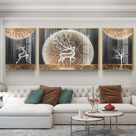 Little Lulin Living Sala Decorating Pintura de color negro, blanco y gris pintura colgante Sofá Muro Mural moderno de pared de pared oeste simple pintura de alces