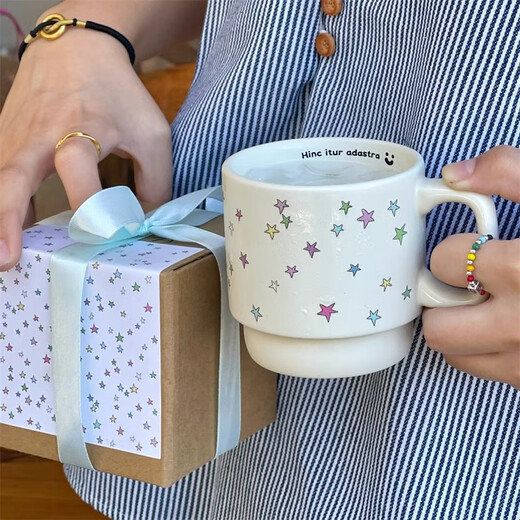 Wanjia full color star ceramic mug breakfast cup coffee milk cup particularly beautiful gift box for girls gifts star style + with gift box