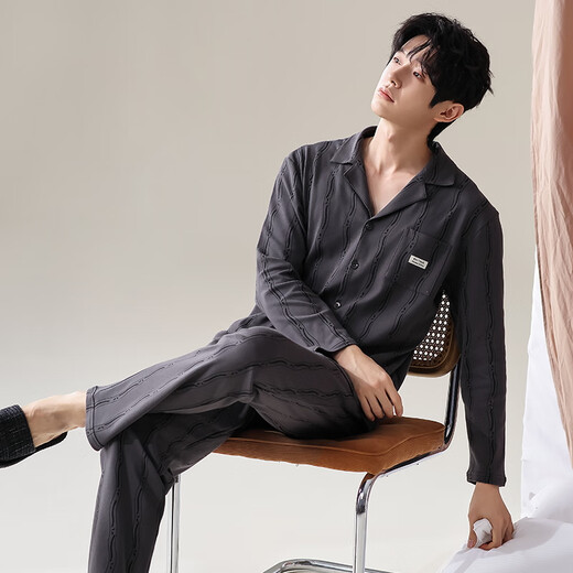 Cat Man Pure Cotton Pajamas Autumn e Invierno de otoño e invierno Los pantalones de manga larga se pueden usar en el exterior del juego de ropa casual de algodón de algodón de algodón rayado 12210 L (recomendado 100-130 Jin [Jin iguala 0.5 kg])