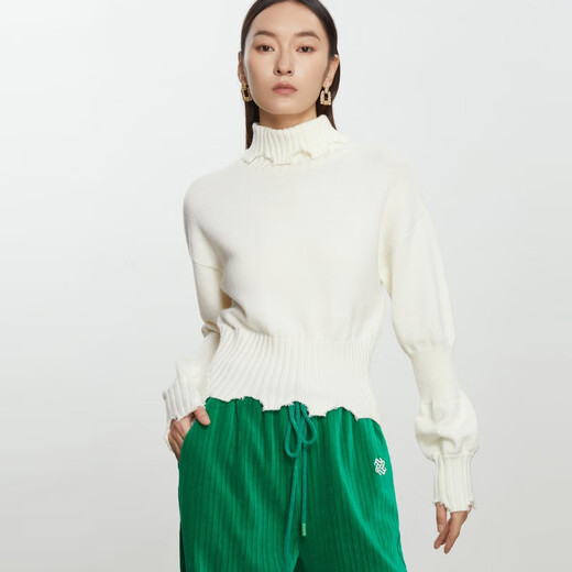 THE SEA LIFE打包下架 绵羊毛混纺针织衫女时尚设计休闲毛衣E3527 云白色 S