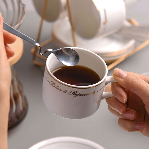 CLITON coffee cup and saucer set European-style gold-rimmed ceramic cup Western-style black tea cup breakfast cup milk cup 6 cups 6 saucers 6 + cup holder