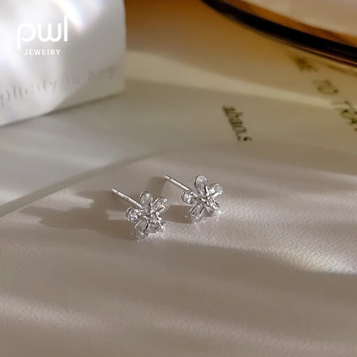 PWL999 pure silver earrings, fashionable and elegant earrings, light luxury and high-end 2025 new sweet flower earrings, rose gold flower silver earrings