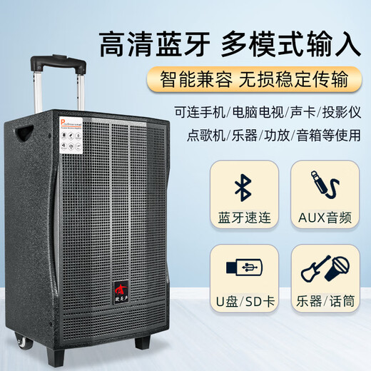 European and American outdoor karaoke singing live broadcast mobile audio outdoor professional high-power square dance portable bluetooth trolley speaker subwoofer with wireless microphone 12-inch subwoofer 350W model V12 2* wireless U-segment handheld microphone + gift package