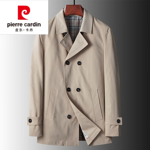 皮尔卡丹（pierre cardin）经典双排扣风衣男短款春秋季轻薄款新品韩版潮流帅气商务修身外套 黑色 175/L