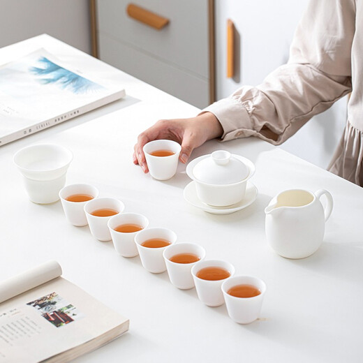 SUSHI CERAMICS plain-fired white porcelain Kung Fu tea set Dehua China white gift ceramic tea set tea cup tea cover J0444