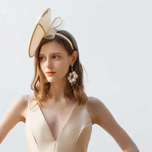 EE New New European and American Fashion Banquet Hat Elegant and Versatile Formal Hat for Women 2376 Champagne + White Adjustable