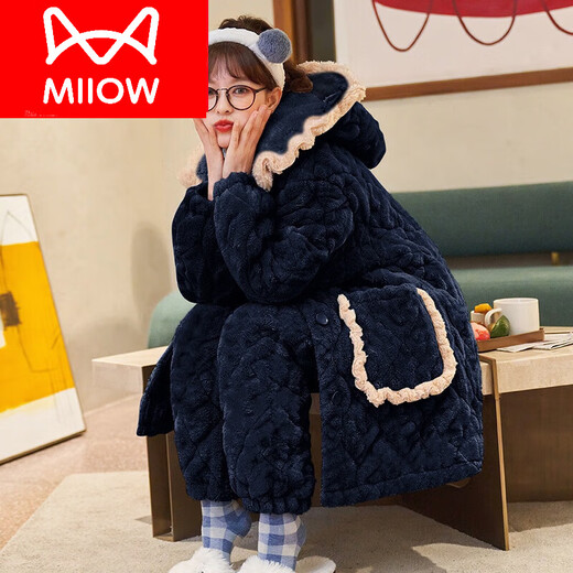 猫人（MiiOW）珊瑚绒睡衣女秋冬季三层加厚加绒新款冬天夹棉法兰超家居服保暖 JY9898 L