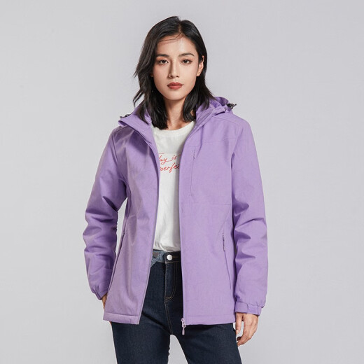 Zitronen plus Samt Windbreaker unter Bananenmantel Männern und Frauen koreanischer Stil winddicht und warmes Einschichtweichschalenjacke Work Style Literary Top 9930S-2 geräucherte Lila-Frauen [Camouflage] xl