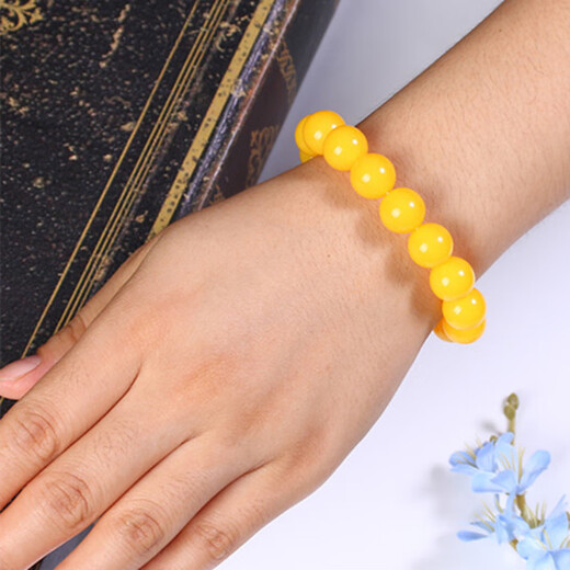 Holy Glass Baltic Sea Pure Yellow Beeswax Bracelet Single Circle Amber Round Bead Old Beeswax Bracelet as a Gift for Leaders Bead Diameter 16mm 14 Beads Slim Men's Style