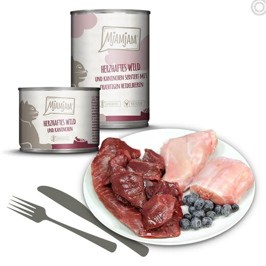 MJAMJAM German MJ canned grain-free staple food cat canned mja cat canned rabbit meat blueberry 400g*2+random flavor 200g*6