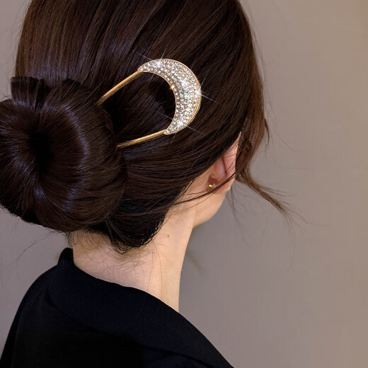 Zhuo Keke rhinestone high-end u-shaped hairpin for women new ancient style hairpin Chinese daily hairpin zhan hairpin u-shaped clip hairpin summer golden crescent full diamond U-shaped hairpin