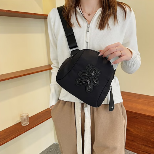 京赞品牌牛津布包包女包新款单肩旅行斜挎包贝壳包胸包帆布包休闲包 黑色优质版（送挂件）可胸包腰包