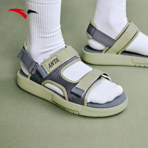 ANTA (ANTA) Sandals Men's Shoes 2024 Summer New Style Lightweight Soft Sole Simple Sports Casual Shoes Couples Beach Shoes Official Website Steel Gray/Icicle Green-444