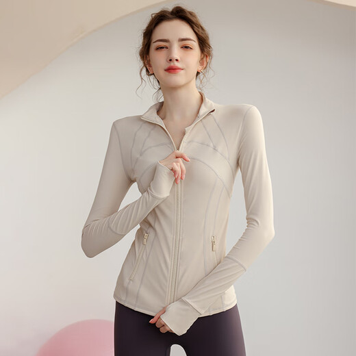 Sporn yoga clothing women's suit autumn and winter high-end professional Pilates fitness clothing long-sleeved zipper jacket slimming sports top milk white top (plus velvet) + trousers (two-piece set) L (100-120Jin Jin equals 0.5 kg)
