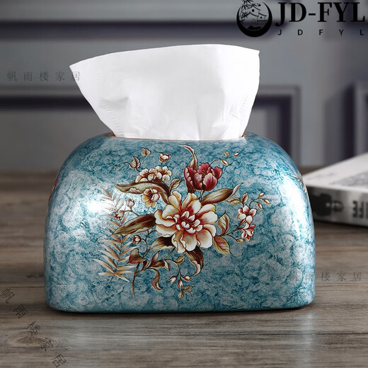
Shantoulin Village Sense Ceramic Paper Towel Box Living Room Light Luxury Card Box Household European Ornaments Napkin American Creative 1047 Blue Warbler Blossoms