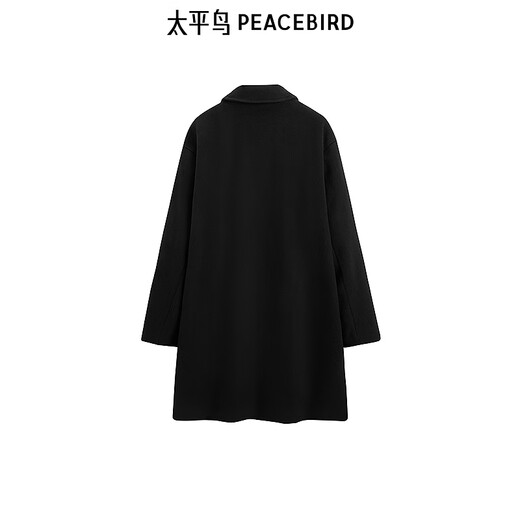 PEACEBIRD Men's Wool Wool Coat Men's Medium Long Black Wool Coat B1AAE4208 Black 1 L
