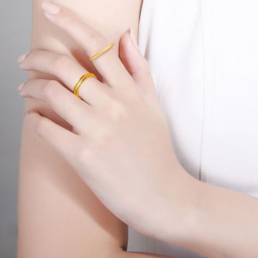 Fat Donglai same style Sansheng Sanshi ring ancient gold solid ring couple ring gold 999 Valentine's Day 0.8g smooth solid ring No. 25
