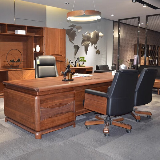 Kong Qiu Mingge high-end solid wood office desk and chair boss table light luxury new Chinese walnut president table executive desk manager table combination 2.4 meters boss table