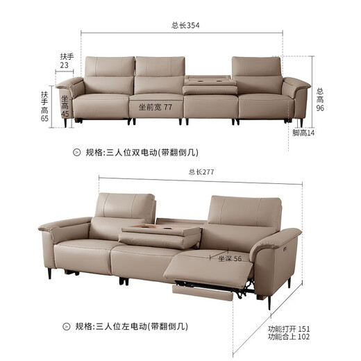 顾家家居（KUKA）零靠墙现代简约电动功能皮沙发客厅6196【燕麦色】三人位2电动