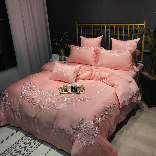 Mercury series light luxury 2025 new cotton pink four-piece set 100 pure cotton bed sheets and quilt covers European wedding bedding 4 Grace-Inulin 1.8m bed sheet style four-piece set-quilt cover 200*230