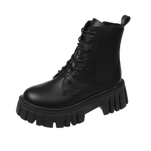 Lekali British style Martin boots for women, thick sole short boots, small heightened leather shoes with skirt work boots single boots for women, black 38