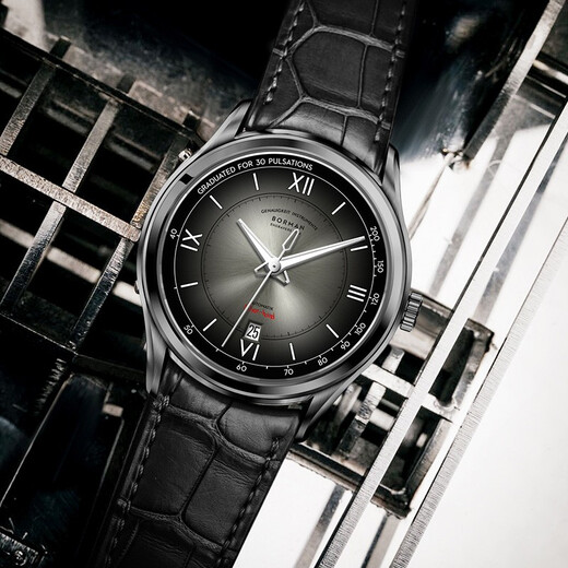 Borman (Borman) Deutsch zertifiziert ultra-dünne Uhr Herren Vollautomatische mechanische Uhren-Waterfeste europäischer, amerikanischer, schweizerischer Uhr 3878 Silberschale grau Oberfläche Schwarz Leder