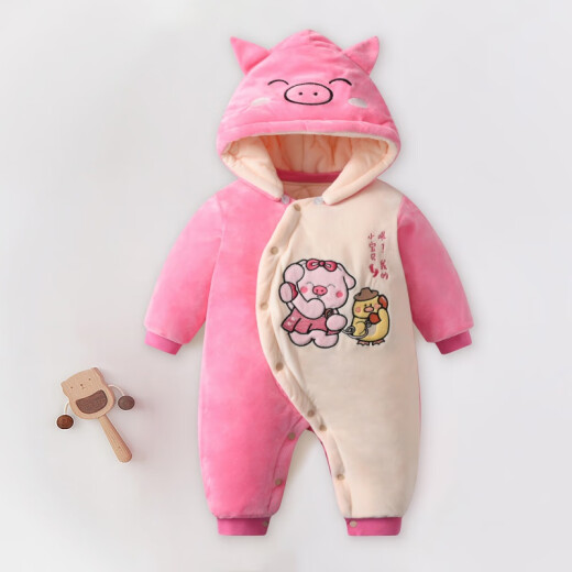 莫代尔婴儿衣服秋冬加厚加绒红色新生宝宝连体衣龙年满月外出服冬装冬季 TY9719粉色小猪猪 100码建议年龄18-24个月