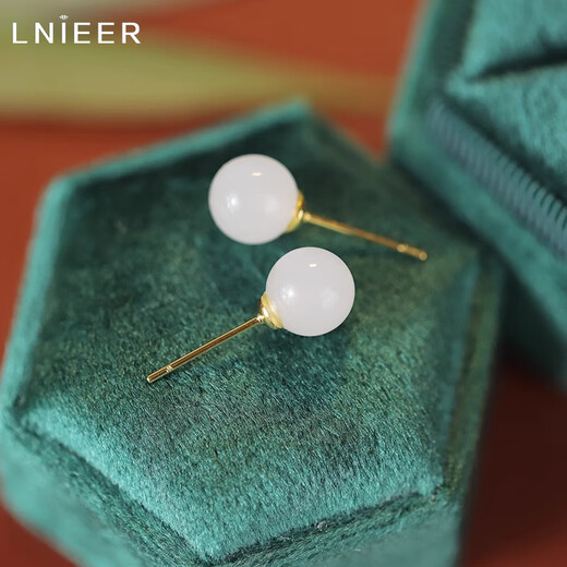 LnieerS925 Silver Hetian Jade Earrings for Ear Hole Earrings Women's High-end 2025 New Trendy Sleeping Needless to Pick Small Hetian White Jade Silver Earrings