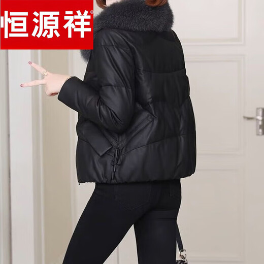 Hengyuanxiang Genuine Leather 2025 Winter New Fox Fur Collar Haining Fur Sheepskin Leather Jacket Down Jacket Women's Short Haining Leather Jacket Women's Genuine Leather Black Genuine Leather Jacket Top Ten Ranking L Code 110Jin Jin is equal to 0.5kg -120Jin Jin is equal to 0.5kg