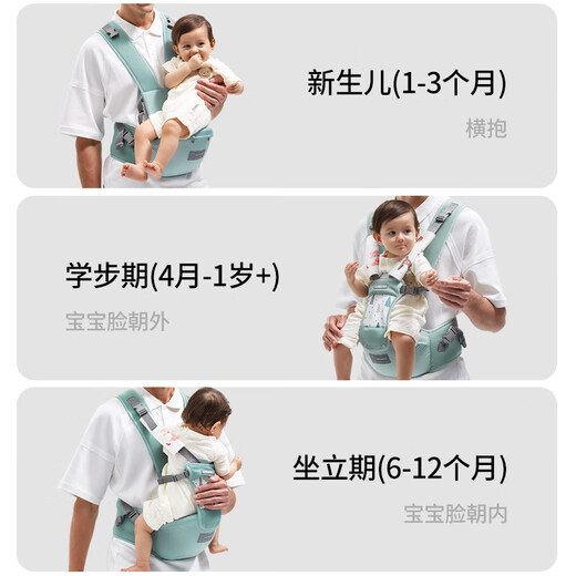 Budou mother baby waist stool in summer breathable baby stool waist protection front hug style four-season strap baby holding artifact, ancient blue four-season storage model [storage stool core]
