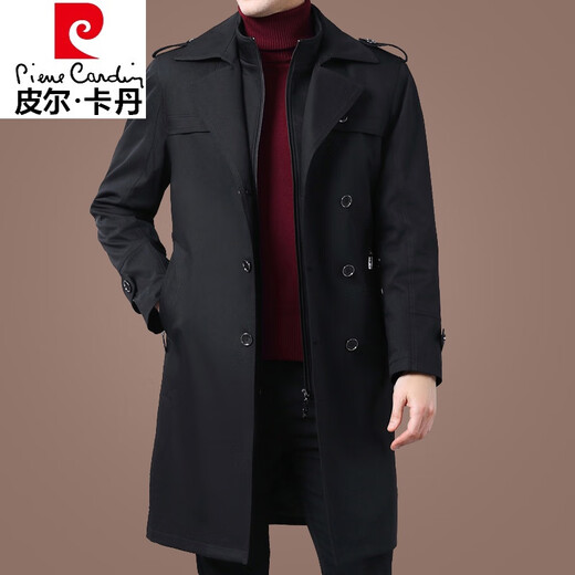 Pierre Cardin fashion brand autumn and winter mid-length windbreaker for middle-aged and elderly men thickened detachable wool liner business jacket trendy 1956 long navy blue detachable liner 3XL 190175-190Jin Jin is equal to 0.5 kg wear