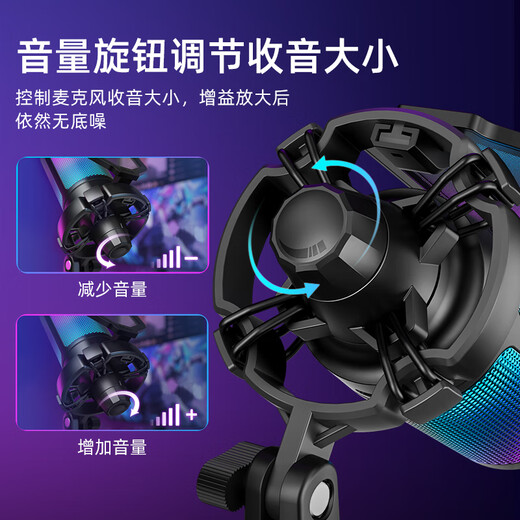 FIFINE computer desktop USB microphone wired e-sports RGB lighting effect condenser microphone live broadcast full set of professional equipment game live recording karaoke conference noise reduction radio microphone A6 A6 pink (desktop model)