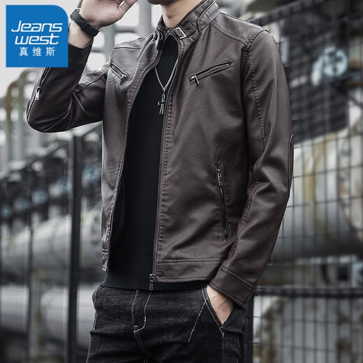 Jeanswest leather jacket men's 2025 autumn and winter new Korean style trendy stand-up collar workwear leather jacket men's motorcycle wear PU jacket A107-1-609A Coffee L