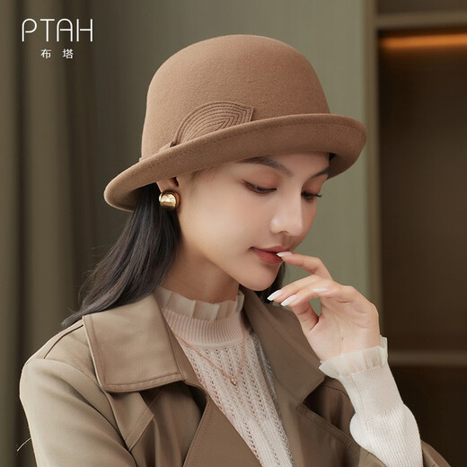 Buta Hat Women's Winter British Retro Hat Versatile Woolen Fisherman Hat Warm and Fashionable Curly Basin Hat Camel