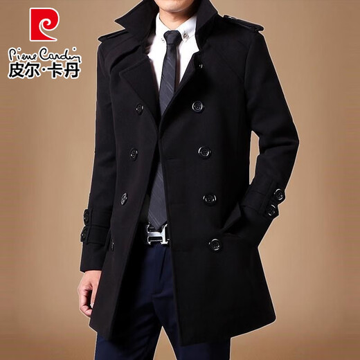 
Pierre cardin woolen coat men's mid-length spring and autumn 2025 new windbreaker thickened men's woolen coat trend black L