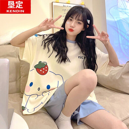 垦定（KENDING）2024年新款睡衣女新款夏季卡通短袖短裤夏天网红风女士家居服套装 681紫兔 XL