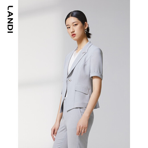 LANDI shopping mall's new summer style light gray short-sleeved small suit jacket for women, thin suit top, light gray S