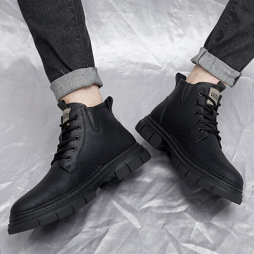 Shidmta Frühlings- und Herbst-Trend-Vielseitige Männerschuhe High Top Martin Boots Herren bequemer Kleidung-resistente Freizeitschuhe Männer dicker Sohle nicht rutschfeste Schuhe Männer 9923 Schwarz (plus Fleece) 43
