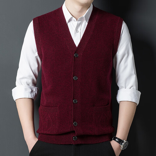 Hengyuanxiang Herbst und Winter Herren-Weste aus 100 % reiner Wolle, Winter-Wollpullover mit V-Ausschnitt, ärmellose Strickjacke, Weste, 1 mittlere Farbe, Grau, M 170/88A